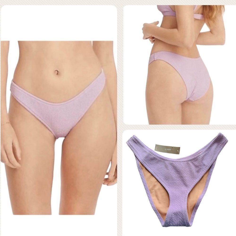 J. Crew Textured Curved-Waist Cheeky Bikini Bottom -Lilac, Size Medium